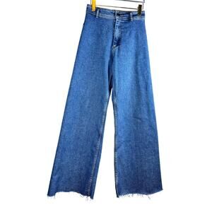 Zara Signature Denim Baggy Raw Hem Jeans High Rise Altered Vintage Wash